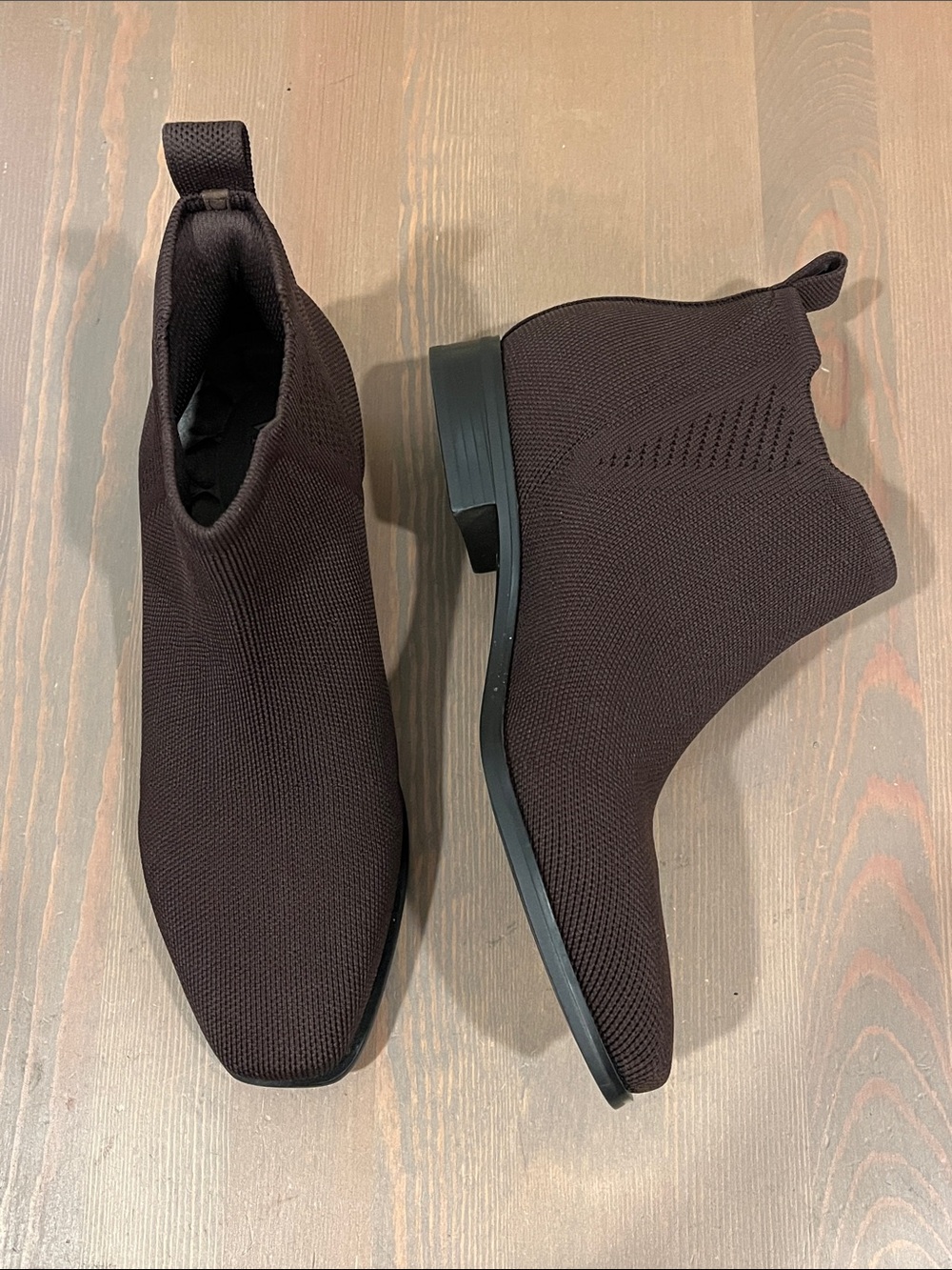 Vivaia Ryan Slip On Chelsea Boots EU 38.5 Brown Stretch Knit Square Toe Preppy